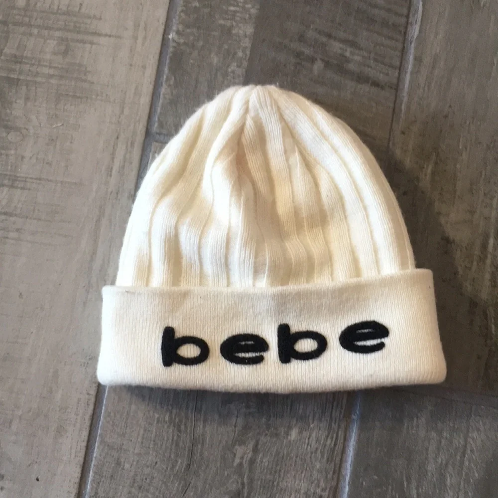 BEBE logo Ivory beanie winter  cap